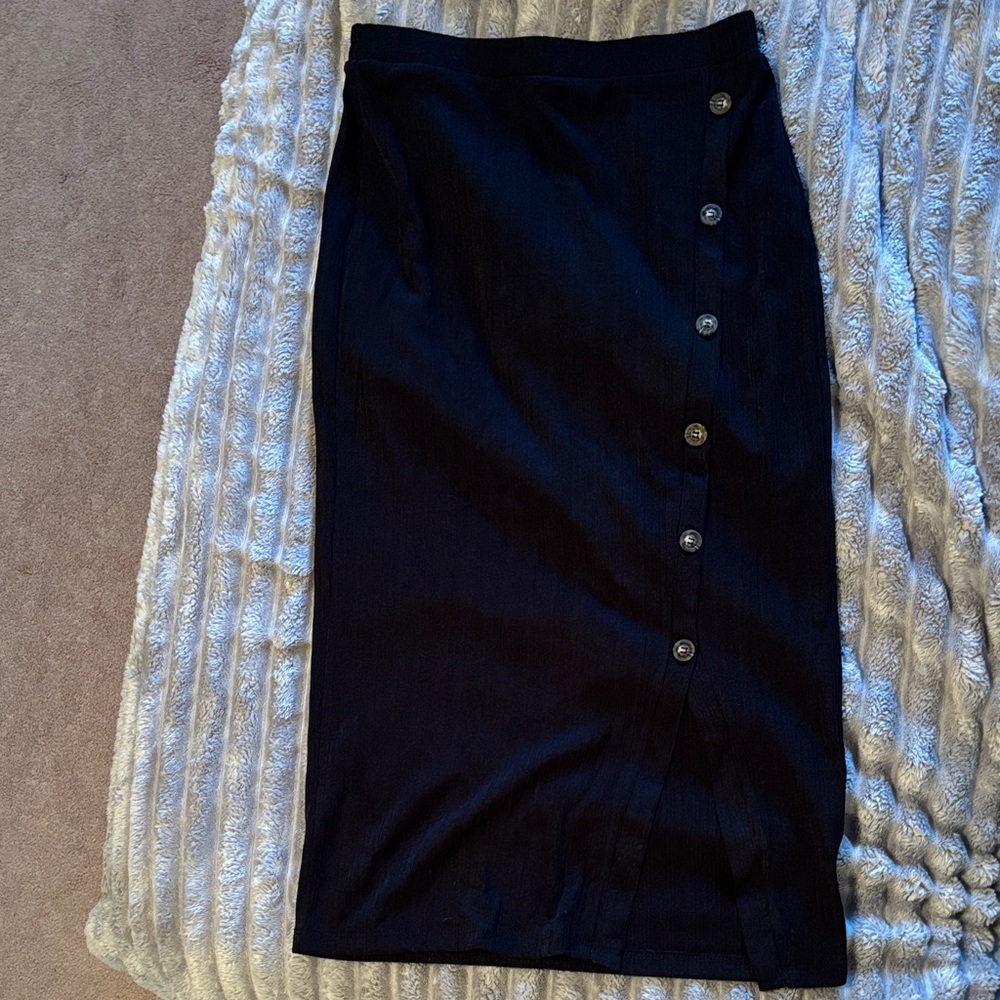 Sienna Sky Black Pencil Skirt with Button Detail